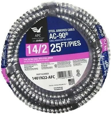 AFC CABLE 25 ft. Steel Armored MC 14/2 Copper Conductor Wire Cable - Image 1 of 1