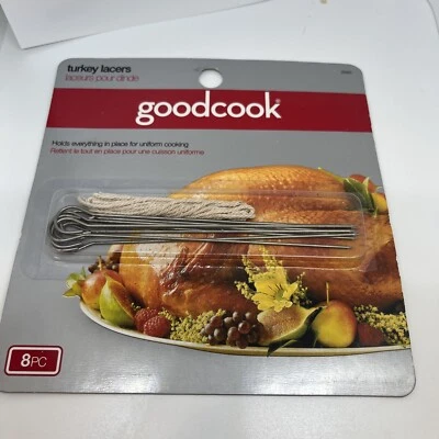 Goodcook TURKEY LACERS 8pc Set Poultry Stuffing Trussing Pins Roast String Cord - Image 1 of 2