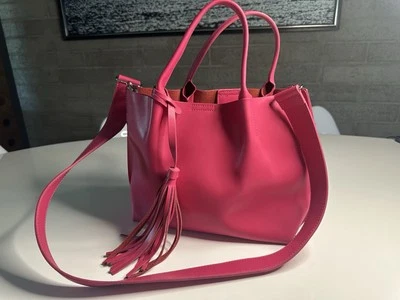 Colab Hot Pink Tassel Tote/purse – Bold Vegan Leather Shoulder Bag - Image 1 of 4
