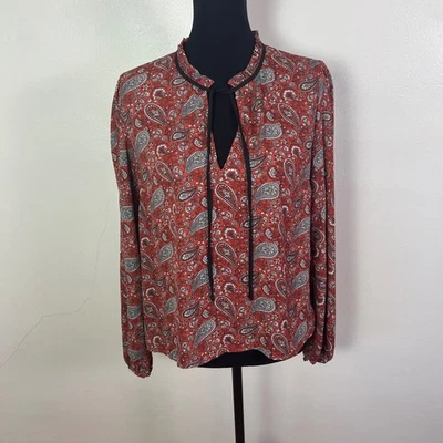 Blusa Forever 21 estampado cachemir manga larga cuello corbata top óxido para mujer talla L Foto 1 de 4