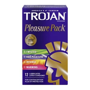 Trojan Pleasure Variety Pack Lubricated Condoms, 12 Count, 1 Pack - Picture 1 of 9
