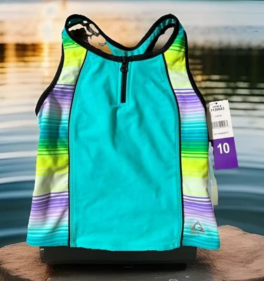 GERRY Girls Sz 10 Colorful Neon 1/4 Zip Front Swim Stretch Top NWT - Image 1 of 3