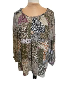 Est. 1946 Animal Print Top Bluse Übergröße 22/24 Boho Bauern Patchwork Leopard - Bild 1 von 6