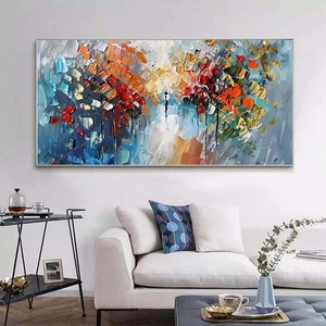 Pintura al óleo abstracta naranja pintada a mano sobre lienzo paisaje decoración del hogar - Imagen 1 de 6