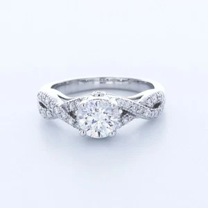 1.5CT Lab-Created Diamond E/VS2 Round Cut 14K Gold Prong Criss-Cross Accent Ring - Picture 1 of 4