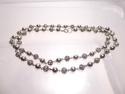 60-80er J. 800 Silber Collier Kugeln a 5 mm glatt u. filigran Kette L 51cm 11,5g - Bild 1 von 4