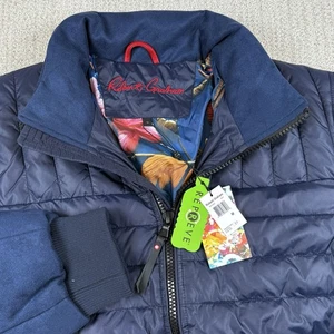 Neu mit Etikett Robert Graham mittelblaue gesteppte Bomberjacke für Herren durchgehender Reißverschluss Taschen - Bild 1 von 7