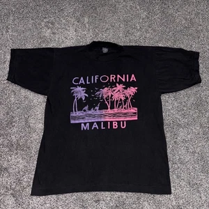 Vintage Malibu California T-Shirt 90’s Pink Lila Palmen Segelboot Schwarz L - Bild 1 von 9