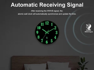 Atomic Wall Clocks Battery Operated, 12 Inch Silent Glow in The Dark Wall Clo... - Picture 1 of 11