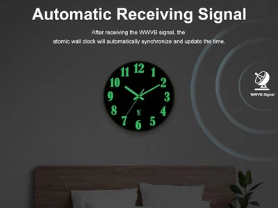 Atomic Wall Clocks Battery Operated, 12 Inch Silent Glow in The Dark Wall Clo... - Image 1 of 4
