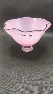 Gilles Jones Rosedale Glass Clear Footed Pink Black Rim Bowl - Picture 1 of 4