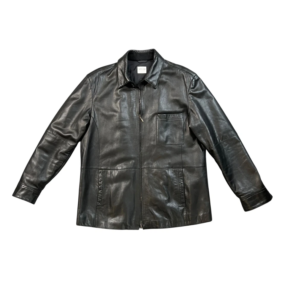 Armani Collezioni Jacket Mens 44 Black Lambskin Leather Full Zip Biker Moto - Image 1 of 4