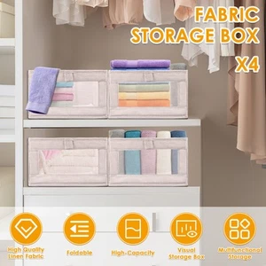 4Pcs Closet Storage Bins 42×27×17cm Clothing Bin with Clear Window qiDtR - Picture 1 of 11
