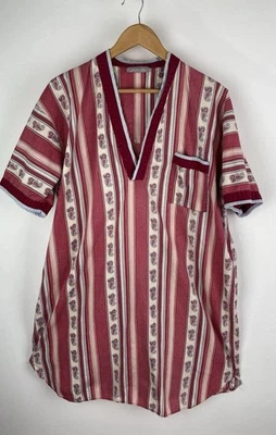 VTG Night Shirt Paisley Stripe V Neck Short Sleeve Cotton SZ L GrandpaCore - Image 1 of 4