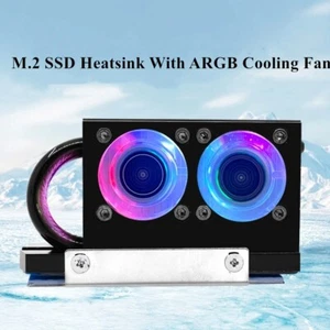 M.2 Solid State Drive Heatsink Radiator W/ Dual ARGB Cooling Fan for M2 2280 SSD - Picture 1 of 14