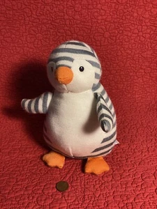 8” JellyCat Plush Gray & White Stripe Knit PENGUIN With Rattle - Picture 1 of 3