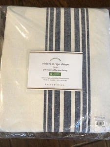 Panel de cortina a rayas Pottery Barn Riviera 50x84 azul marino lino apagón algodón - Imagen 1 de 5