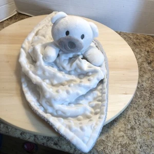 Little Beginnings Bear Lovie Security Blanket White Gray Minky Dot Baby Sherpa - Picture 1 of 6