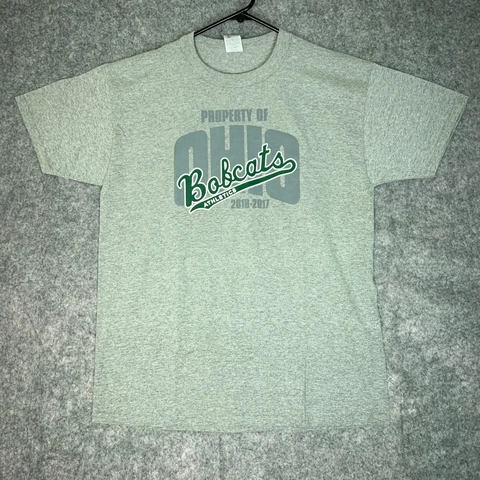 Ohio Bobcats Mens T Shirt Medium Gray Green NCAA Athletics Sports Adult Russell Cover