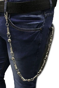 Men Long Silver Metal Wallet Chains Motorcycle Rider Chunky Strand Balls Screws - Picture 1 of 12