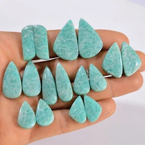 8 Pair 187 Cts Natural Amazonite Cabochon Pair Gemstone Lot 27x16 17x10mm #14584 - Picture 1 of 5
