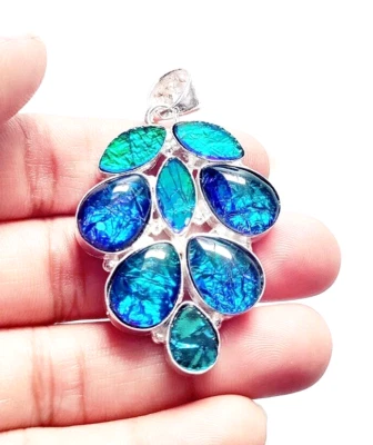 Ювелирный кулон из серебра 925 пробы ручной работы с огненным опалом тройня 2,10 дюйма - Изображение 1 из 4