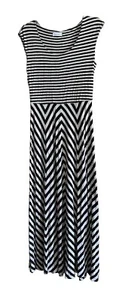 Calvin Klein Taupe And Black Striped Jersey Maxi Dress Size 4 - Picture 1 of 9