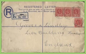 Nigeria 1922 KGV 2d P.S reg. env aggiornato con 4 x 1d, (etichetta sovrascritta) - Foto 1 di 2