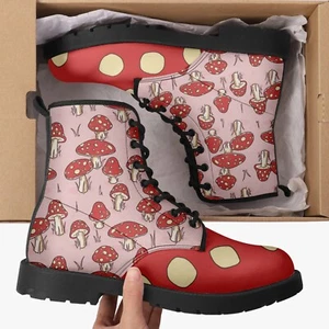 Vegane Lederstiefel skurril rosa rot gepunktet Pilze Schulanfang Schuhe - Bild 1 von 12