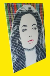 STUNNING ORIGINAL GARY HOGBEN "Angelina Jolie" voight hollywood STAMP PAINTING - Picture 1 of 3
