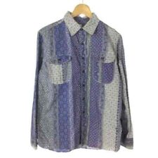 Kato Patchwork Print Shirt Long Sleeve Cotton Linen Blue S Men'S