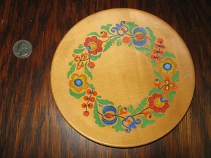 Vintage polnischer bemalter Holz Wandteller - Polen - Kunst - 6" breit - Bild 1 von 2