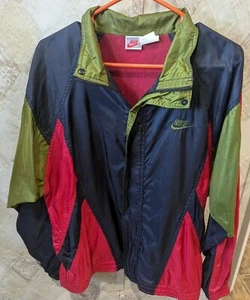 Vtg Nike Windbreaker MEDIUM 80s 90s Y2K Hip Hop Colorblock Black Green Red - Picture 1 of 10