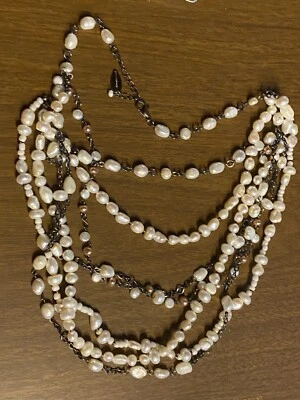 Collar Multi Hilo Genuino Barroco Perla Multi Hilo Tono Plata 20+" Foto 1 de 4