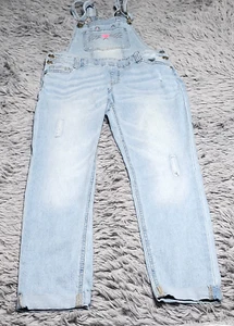 Justice Jeans Overalls Teens Juniors 12 Womens Light Blue Denim Skinny Cuffed - Picture 1 of 17