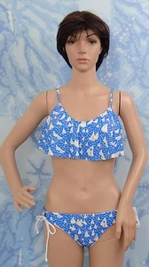 NWT THE BIKINI LAB blue w white sailboats swim strap top S & loop tie bottom M - Picture 1 of 4