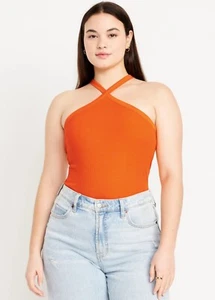 Old Navy Women’s Fitted Rib-Knit Halter Tank Top Golden Poppy Size XS S 2X - Picture 1 of 3