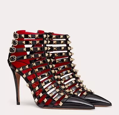 Valentino Garavani 37.5 Rockstud Alcove Black Strappy Gladiator Pump NIB $1550 - Image 1 of 4