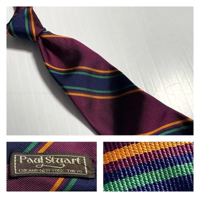 Corbata de seda PAUL STUART DE COLECCIÓN EE. UU. Granate Multicolor Rayas Repp (corta)* Foto 1 de 4