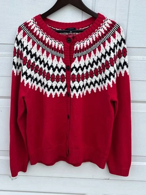 Cardigã feminino Talbots Fair Isle malha inverno férias suéter GG - Imagem 1 de 4