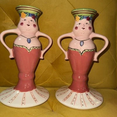 Pair Two Set Pfaltzgraff Secrets Pistoulet Madam Claude Candle Holders Eclectic - Image 1 of 4