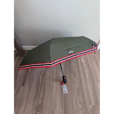 NUEVO CON ETIQUETAS Hunter Paraguas Plegable Compacto Verde Oliva Rojo Blanco Negro Rayas Cubierta Foto 1 de 4