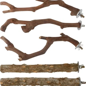 5PCS Bird Perch Stand Natural Wooden Parrot Stand Branch 3 Grape Wood Perch 2 UK - Picture 1 of 9