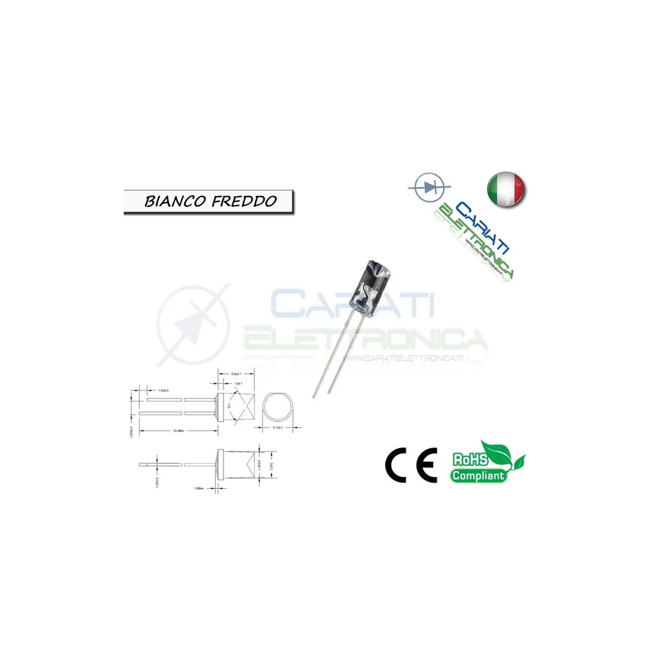 1000 pz Led 5mm FLAT TOP Bianco Freddo 13000 mcd  alta luminosità - Immagine 1 di 1