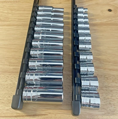 GearWrench 3/8” SAE Shallow & Deep Sockets 80553 80555 6 Point Chrome 1/4"-7/8" - Image 1 of 4