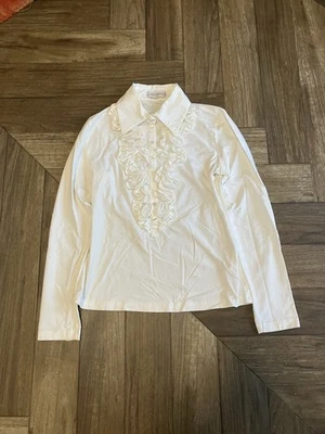 Blusa de algodón elástico con volantes Anne Fontaine talla 42 cuello abotonado  Foto 1 de 4