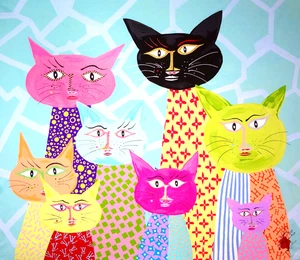 CATS Painting THE FAMILY . ORIGINAL Painting Canvas  Limited 2023 w/ Serial COA - Picture 1 of 10