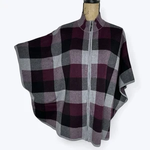 Tahari karierter Poncho Pullover mit Reißverschluss Gr. L XL Herbst Stadion Spielschicht adrette Reise - Bild 1 von 13