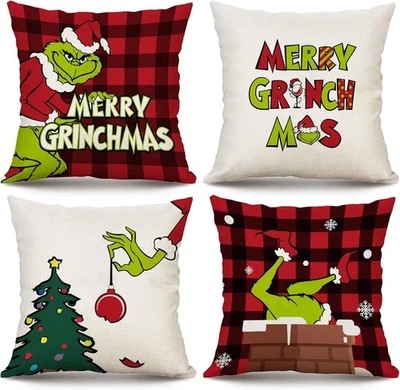 Juego de 4 fundas de almohada de Navidad de 18x18 pulgadas para decoraciones a cuadros de búfalo rojo... Foto 1 de 4