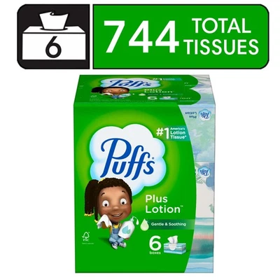 Puffs Plus Lotion Facial Tissue, 6 Family Size Boxes, 124 Tissues Per Box - Image 1 of 4